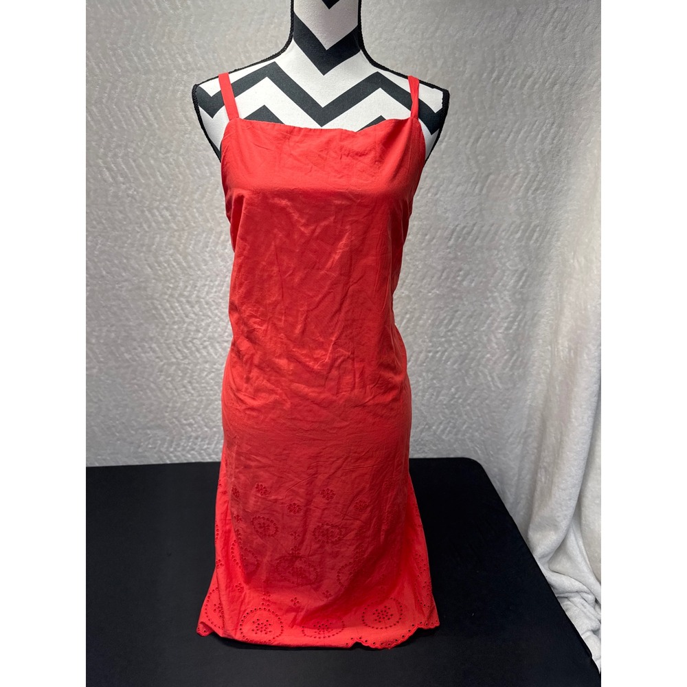LEA Womens Red Eyelet Cotton Shift Dress Sleeveless Pockets 91182 XL